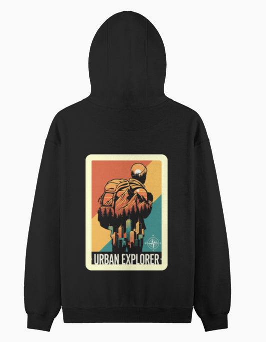 Urban Explorer- Pullover Hoodie sweatshirt regular fit cotton fabric heavyweight fabric detail view by HAViT Apparel