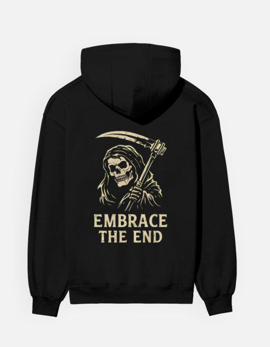 Embrace The End- Hoodie sweatshirt regular fit cotton fabric heavyweight fabric detail view by HAViT Apparel