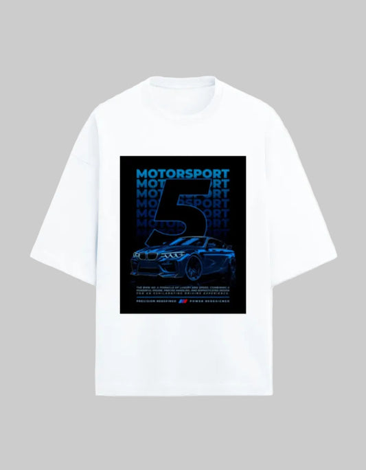 Motorsport Five Oversized Terry Tshirt oversized fit cotton fabric heavyweight fabric graphic print printed design detail view by HAViT Apparel