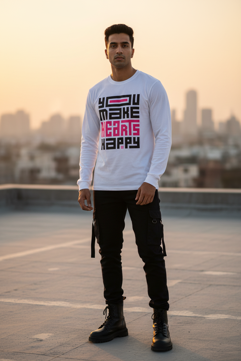 You Make Hearts Happy Graphic Full Sleeve T-Shirt