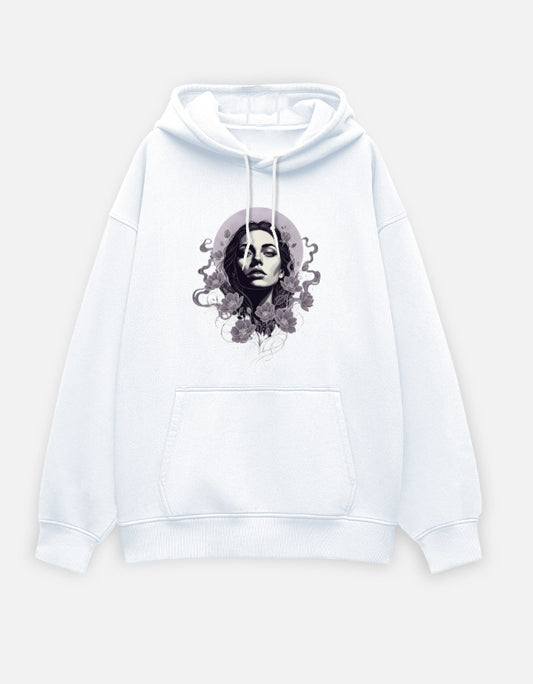Dark Floral Oversized Hoodie hoodie oversized fit cotton fabric heavyweight fabric detail view by HAViT Apparel