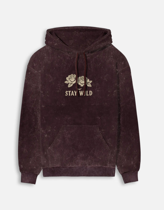 Stay Wild- Acid Washed Hoodie hoodie oversized fit acid washed cotton fabric heavyweight fabric printed design detail view by HAViT Apparel