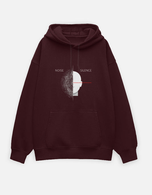 Noise & Silence- Oversized Hoodie hoodie oversized fit cotton fabric heavyweight fabric detail view by HAViT Apparel