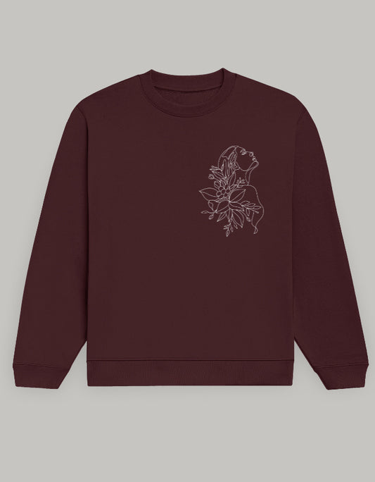 Aesthetic Line Art Women’s Sweatshirt – Floral Outline Design sweatshirt regular fit cotton fabric heavyweight fabric detail view by HAViT Apparel