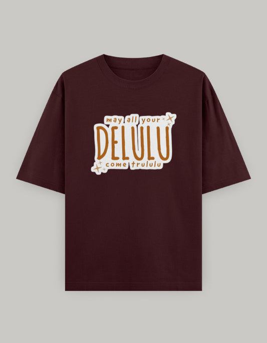 Delulu Manifestation Oversized Tee t-shirt oversized fit cotton fabric heavyweight fabric printed design detail view by HAViT Apparel