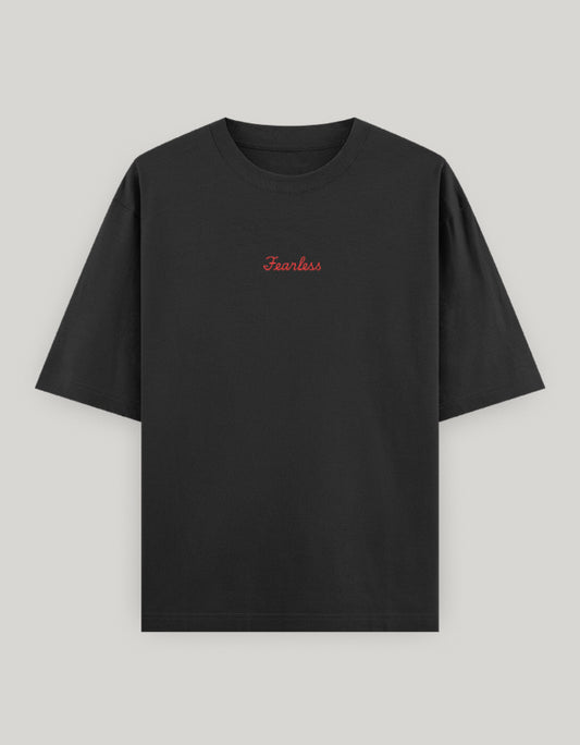 Fearless Attitude Women's Oversized Tee t-shirt oversized fit cotton fabric heavyweight fabric embroidered design detail view by HAViT Apparel