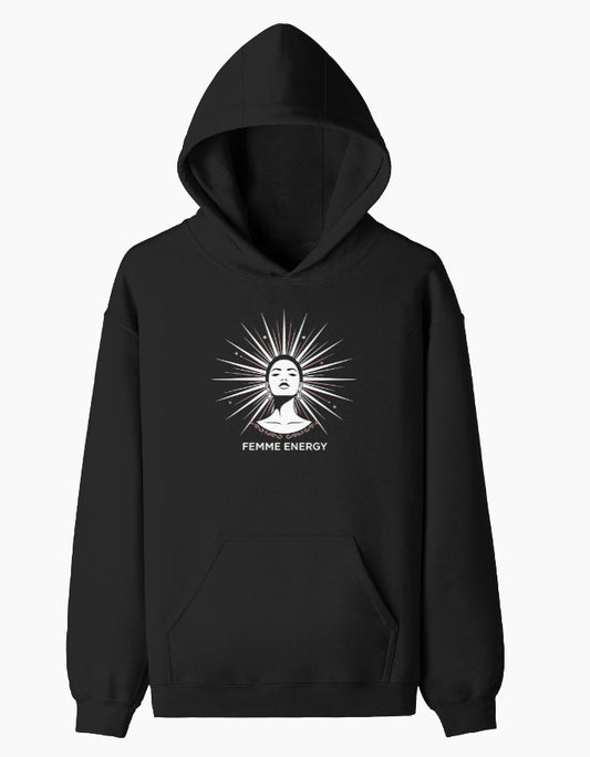 Femme Energy- Pullover Hoodie hoodie regular fit cotton fabric heavyweight fabric detail view by HAViT Apparel