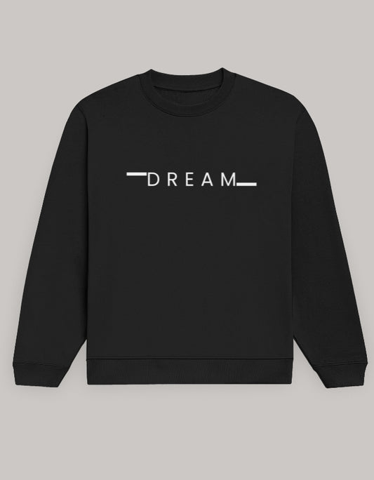 Men’s DREAM Text Sweatshirt – Cozy Casual Wear sweatshirt regular fit cotton fabric heavyweight fabric printed design detail view by HAViT Apparel