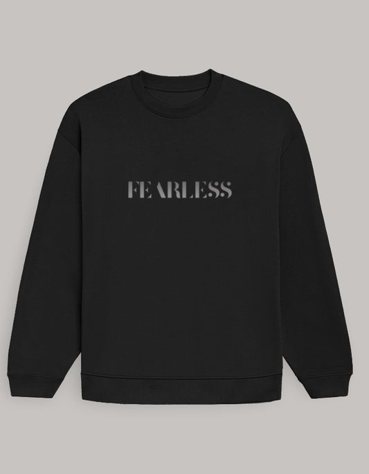 Fearless Graphic Oversized Sweatshirt for Women sweatshirt oversized fit cotton fabric heavyweight fabric printed design detail view by HAViT Apparel
