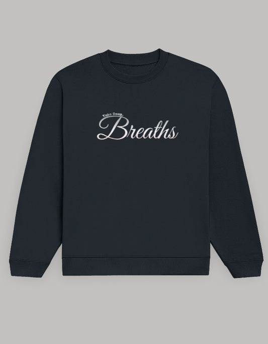 Take Deep Breaths Women Sweatshirt – Calm & Minimal Edition sweatshirt regular fit cotton fabric heavyweight fabric printed design detail view by HAViT Apparel