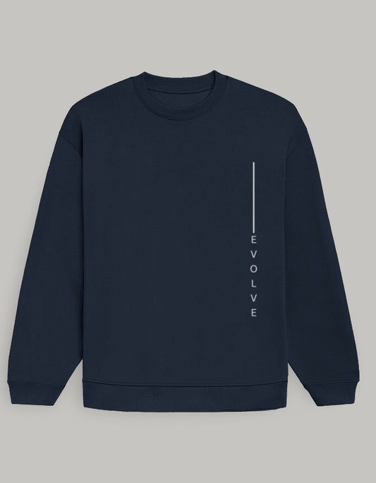 Premium Oversized Sweatshirt with EVOLVE Vertical Design sweatshirt oversized fit cotton fabric heavyweight fabric printed design detail view by HAViT Apparel