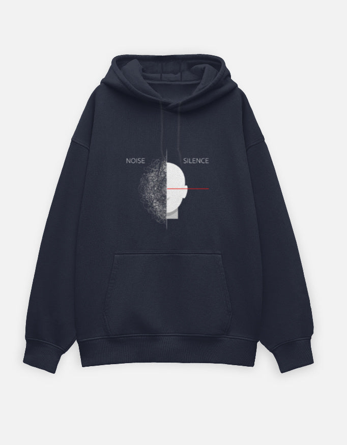 Noise & Silence- Oversized Hoodie hoodie oversized fit cotton fabric heavyweight fabric detail view by HAViT Apparel