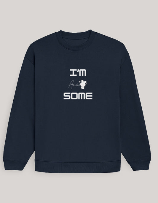 Cute Oversized Women’s Sweatshirt – I Am Aww-Some sweatshirt oversized fit cotton fabric heavyweight fabric graphic print printed design detail view by HAViT Apparel