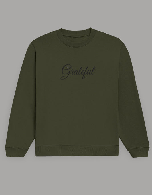 Be Grateful Sweatshirt sweatshirt regular fit cotton fabric heavyweight fabric printed design detail view by HAViT Apparel