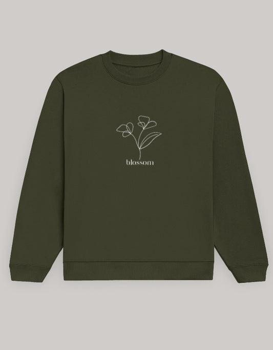 Women’s Regular Fit Sweatshirt with Blossom Floral Graphic sweatshirt regular fit cotton fabric heavyweight fabric printed design detail view by HAViT Apparel