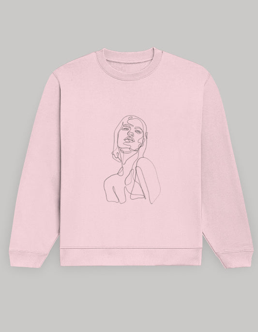 Women’s Regular Fit Sweatshirt with Abstract Line Art Dark Edition Print sweatshirt regular fit cotton fabric heavyweight fabric printed design detail view by HAViT Apparel