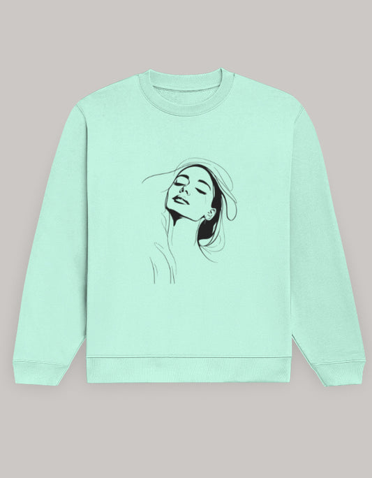 Women’s Regular Fit Sweatshirt with Elegant Outline Face Print-Dark Edition sweatshirt regular fit cotton fabric heavyweight fabric graphic print detail view by HAViT Apparel