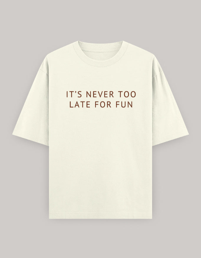 Never Too Late Oversized Statement Tee t-shirt oversized fit cotton fabric heavyweight fabric printed design detail view by HAViT Apparel