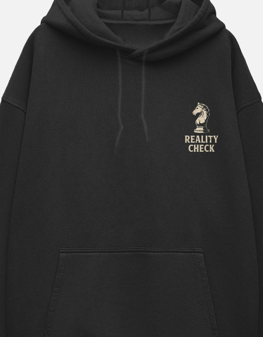 Reality Check- Oversized Hoodie sweatshirt oversized fit cotton fabric heavyweight fabric detail view by HAViT Apparel
