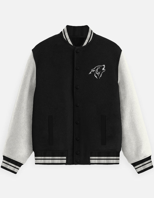 Wolf Squad Varsity Jacket – Fearless 24 jacket regular fit cotton fabric heavyweight fabric graphic print printed design detail view by HAViT Apparel