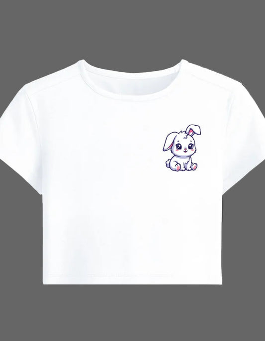 Soft Bunny Graphic Baby Tee cotton fabric heavyweight fabric detail view by HAViT Apparel