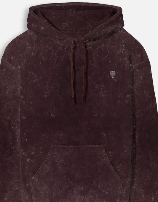Heritage Red Acid Washed Hoodie hoodie oversized fit acid washed cotton fabric heavyweight fabric detail view by HAViT Apparel
