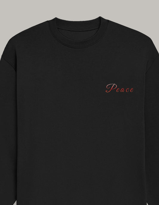 Minimal Peace Oversized Sweatshirt sweatshirt oversized fit cotton fabric heavyweight fabric printed design detail view by HAViT Apparel