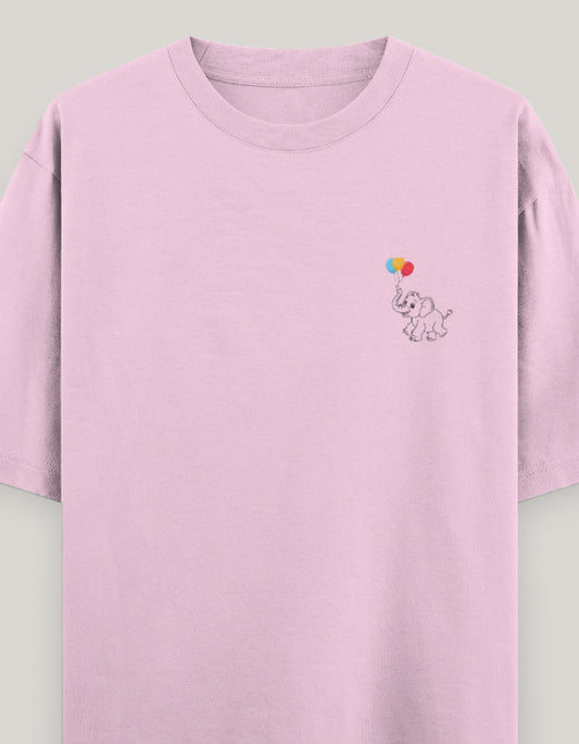 Little Joy Elephant Oversized Cotton Tee t-shirt oversized fit cotton fabric heavyweight fabric embroidered design detail view by HAViT Apparel