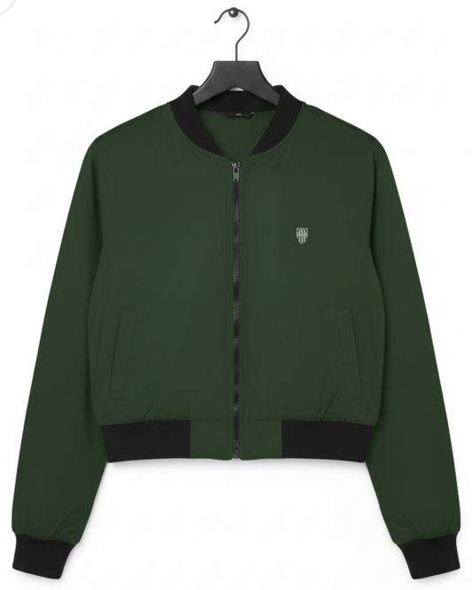Army Green Women's Bomber Jacket jacket regular fit heavyweight fabric printed design detail view by HAViT Apparel
