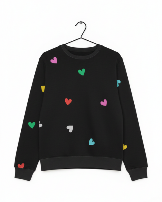 Soft Fleece Sweatshirt with Mini Hearts Print sweatshirt regular fit heavyweight fabric printed design detail view by HAViT Apparel