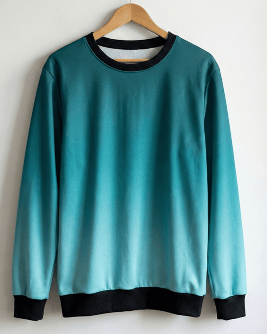 Men’s Teal Gradient Sweatshirt – Teal to Ice Fade sweatshirt regular fit heavyweight fabric printed design detail view by HAViT Apparel