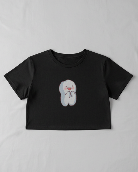 Groovy Smiley Crop Top cotton fabric heavyweight fabric detail view by HAViT Apparel