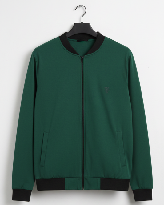 Forest Moss Green Bomber Jacket – Premium Poly Fleece jacket regular fit heavyweight fabric printed design detail view by HAViT Apparel