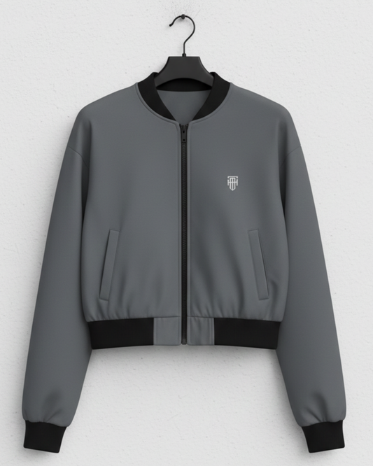 Urban Slate Grey Women’s Bomber Jacket jacket regular fit heavyweight fabric printed design detail view by HAViT Apparel