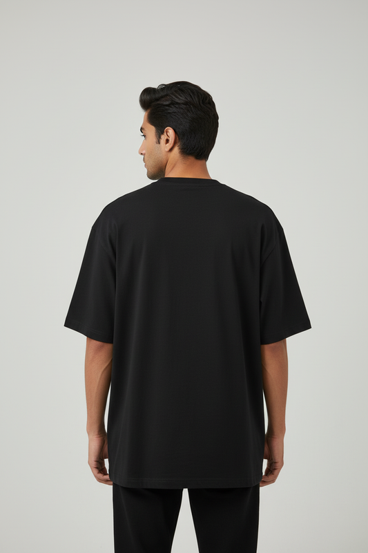 Infinite Void Oversized T-Shirt – Black – Back – Indian Male Model