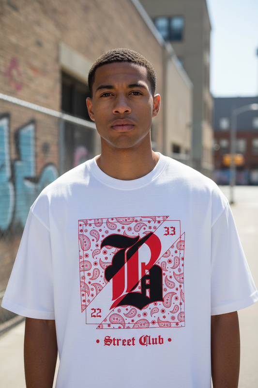 Male model wearing Street Club '22 Core Edition oversized t-shirt