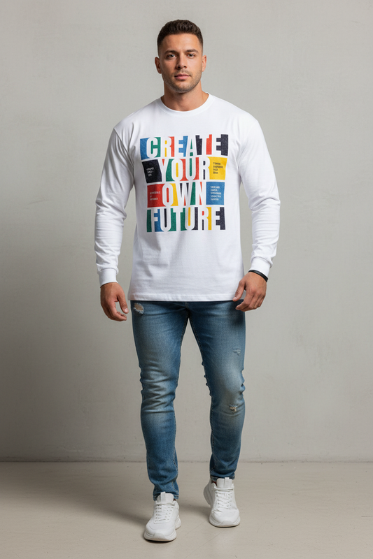 Model wearing Create Your Own Future Full Sleeve T-Shirt