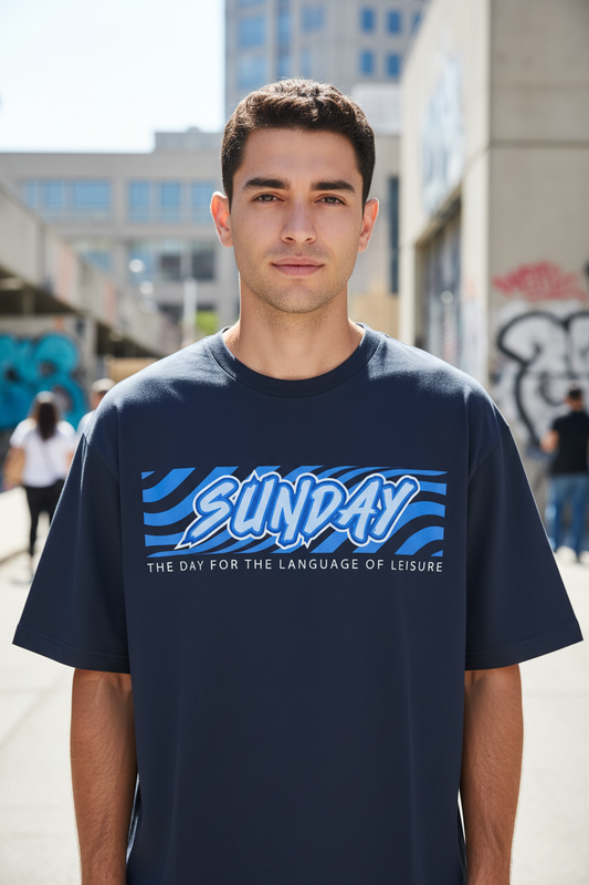Male model wearing Sunday Chill Mode oversized t-shirt - color variant