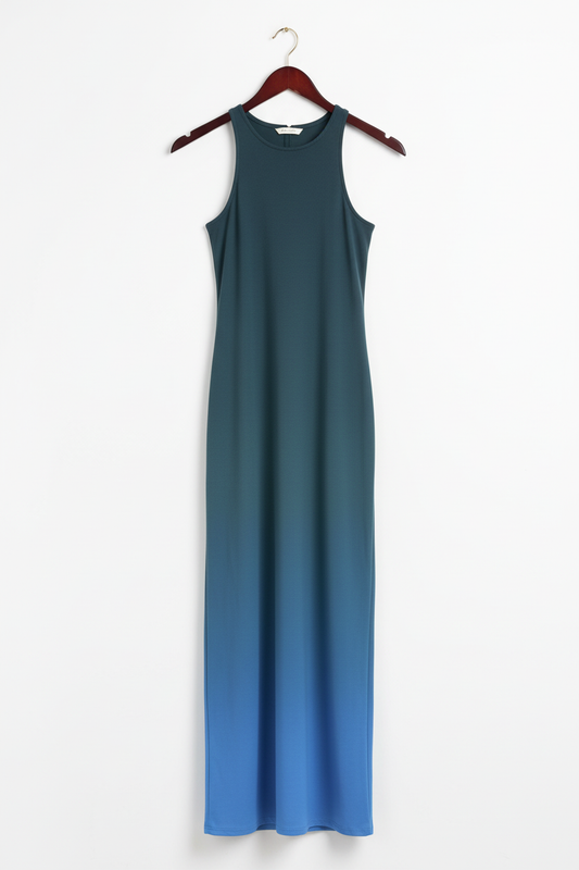 Electric Tide Ombre Bodycon Dress - ombre bodycon dress on wooden hanger, white studio background