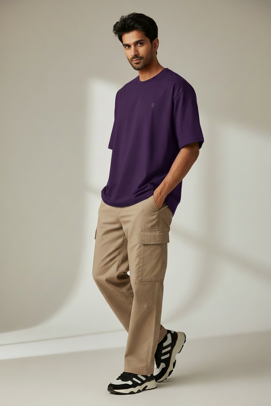 HAViT Classic Oversized T-Shirt – Purple – Indian Male Model