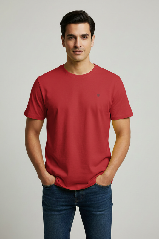 HAViT Men's Crew Neck T-Shirt – Red – Indian Male Model