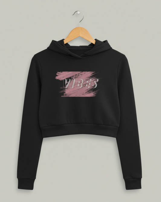 Vibes Cropped Hoodie – Brush Stroke Graphic Print hoodie cotton fabric heavyweight fabric graphic print printed design detail view by HAViT Apparel