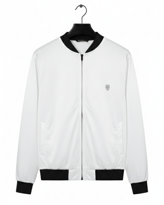 Men's Classic White Bomber Jacket jacket regular fit heavyweight fabric printed design detail view by HAViT Apparel
