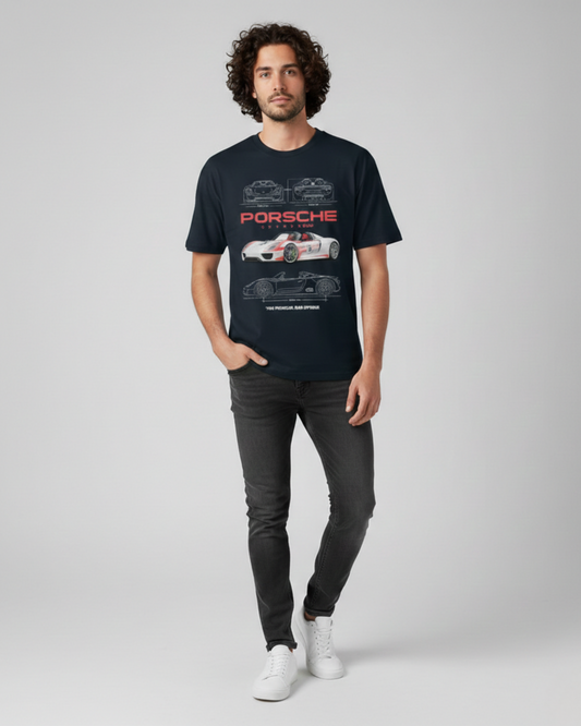 Porsche 918 Spyder – Hybrid Hypercar Blueprint Oversized T-Shirt