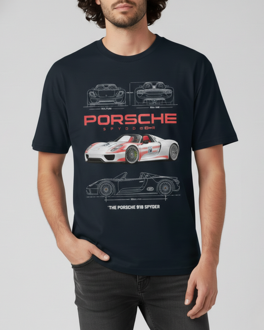 Porsche 918 Spyder – Hybrid Hypercar Blueprint Oversized T-Shirt