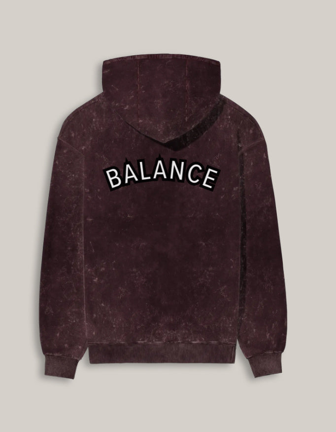 Zen Balance Men's Acid Wash Hoodie hoodie oversized fit acid washed cotton fabric heavyweight fabric printed design detail view by HAViT Apparel