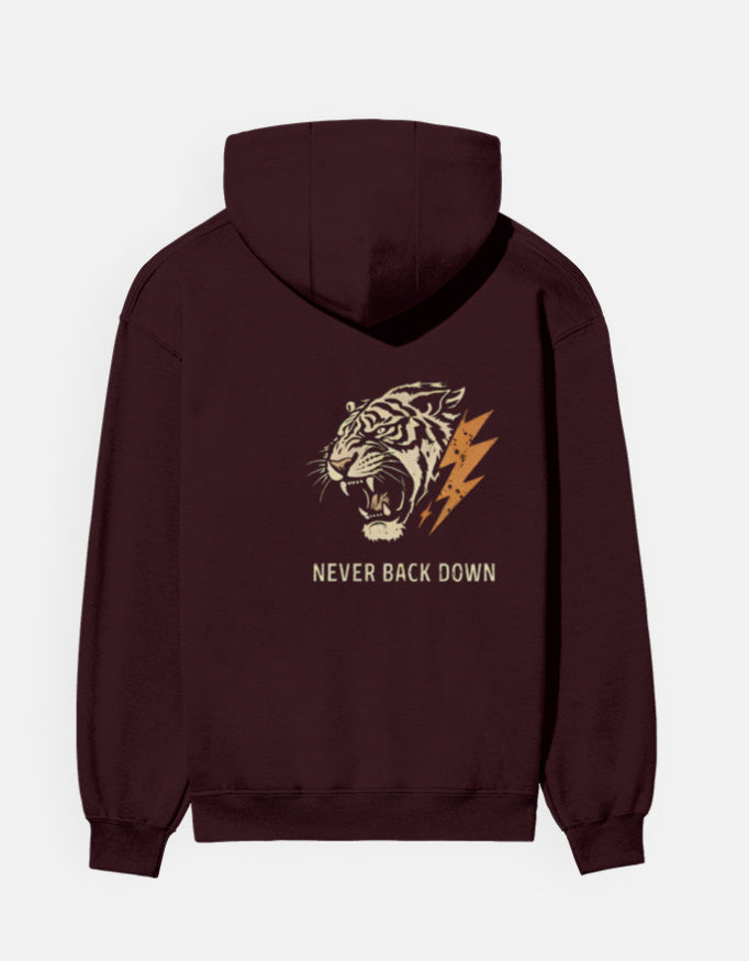 Never Back Down- Hoodie sweatshirt regular fit cotton fabric heavyweight fabric detail view by HAViT Apparel
