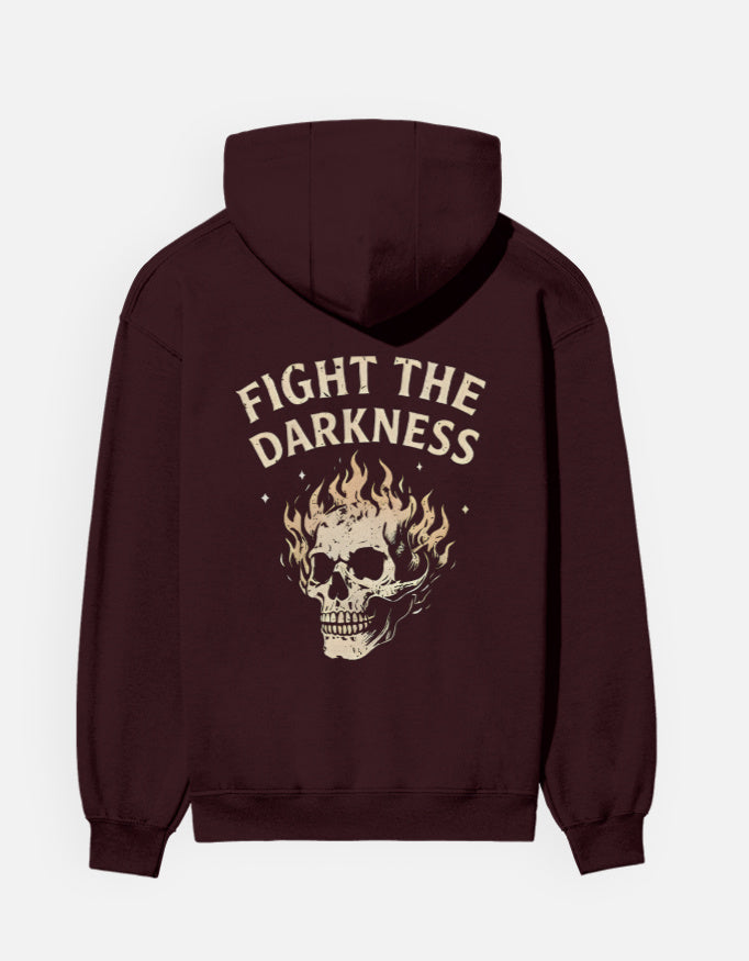 Fight The Darkness- Hoodie sweatshirt regular fit cotton fabric heavyweight fabric detail view by HAViT Apparel