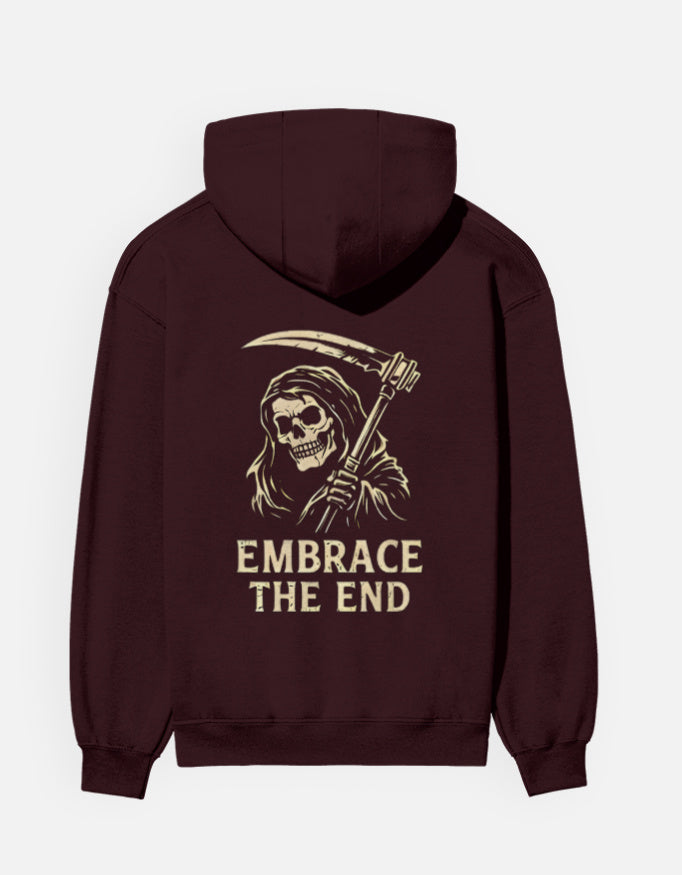 Embrace The End- Hoodie sweatshirt regular fit cotton fabric heavyweight fabric detail view by HAViT Apparel