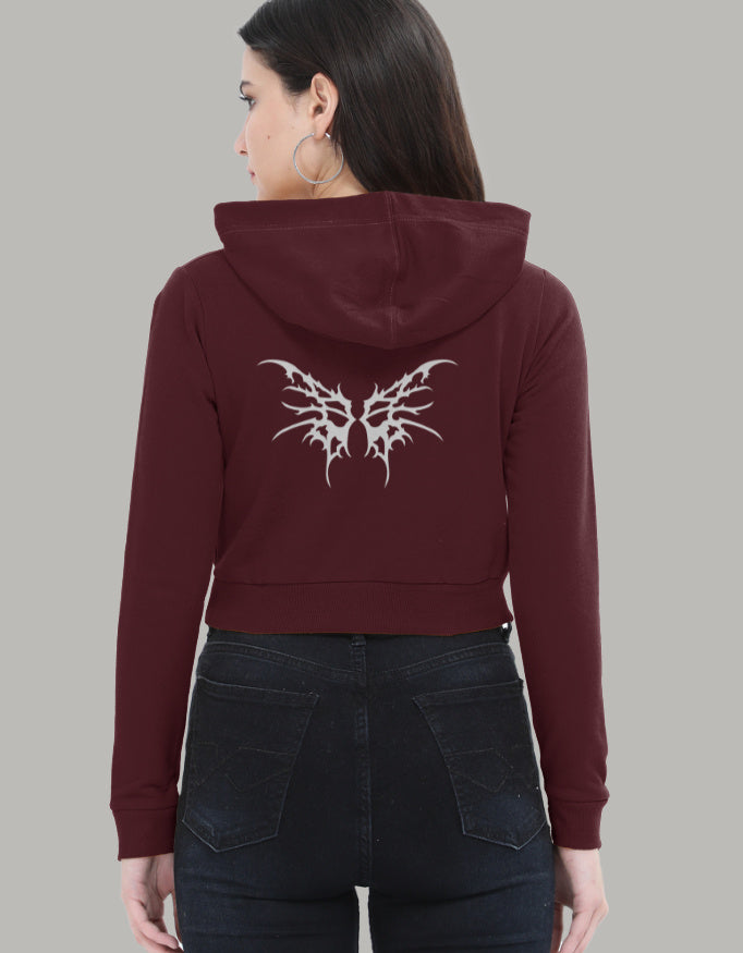 Butterfly Cropped Hoodie – Back Graphic Print hoodie cotton fabric heavyweight fabric graphic print printed design detail view by HAViT Apparel